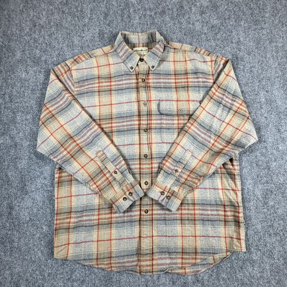 Eddie Bauer Plaid Flannel Shirt Mens Large Button Down